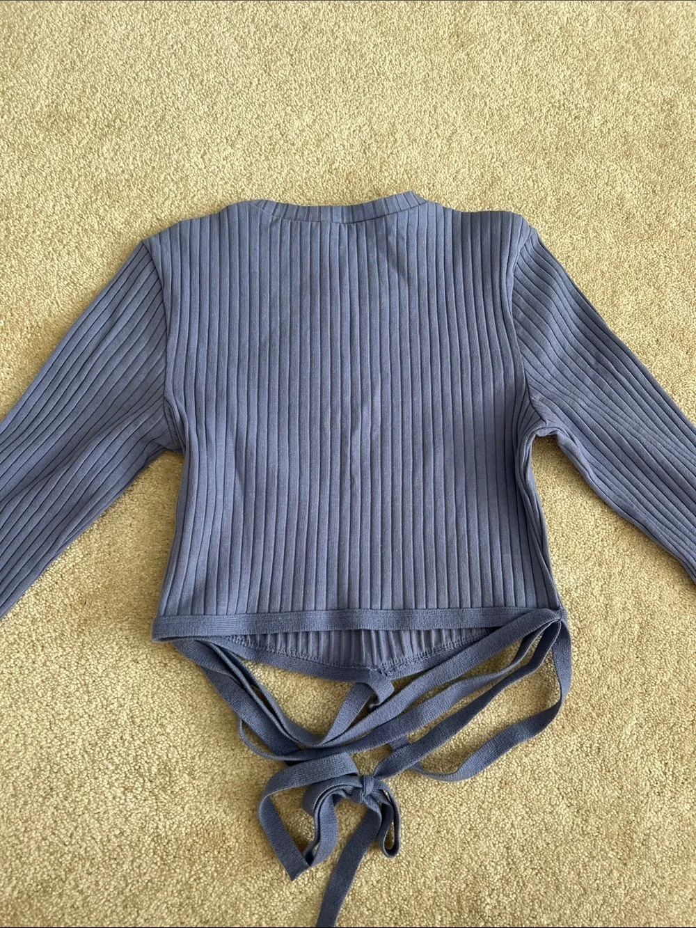 Zara Ribbed Long-Sleeve Tie-Front Top - Size Small
